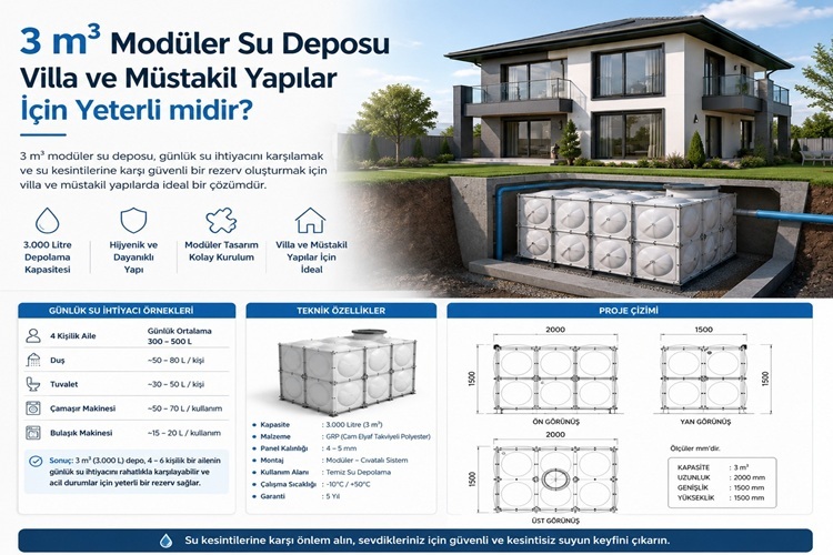 3 m³ Modüler Su Deposu Villa ve Müstakil Yapılar İçin Yeterli midir?