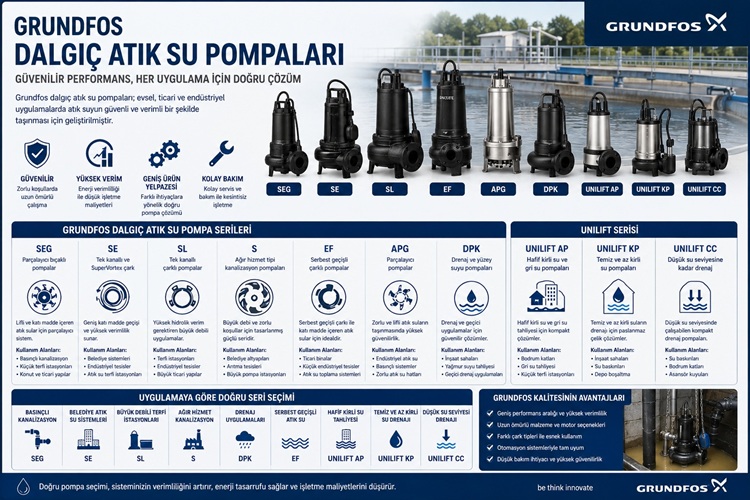 Grundfos Dalgıç Atık Su Pompaları: SEG, SE, SL, S ve Unilift Serileri