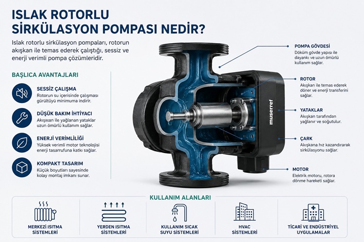 Islak Rotorlu Sirkülasyon Pompası Nedir? Özellikleri ve Kullanım Alanları