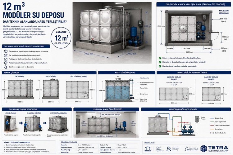 12 m³ Modüler Su Deposu Dar Teknik Alanlarda Nasıl Yerleştirilir?