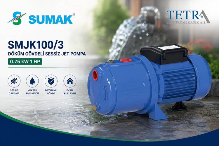 SMJK100/3 Döküm Gövdeli Sessiz Jet Pompa 0.75 kW 1 HP
