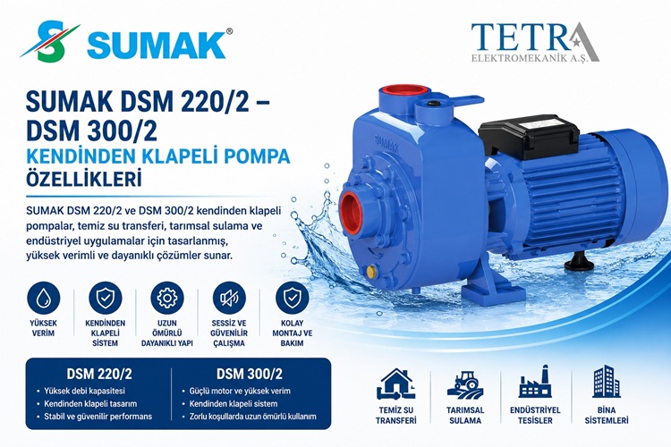 SUMAK DSM 220/2 – DSM 300/2 Kendinden Klapeli Pompa Özellikleri