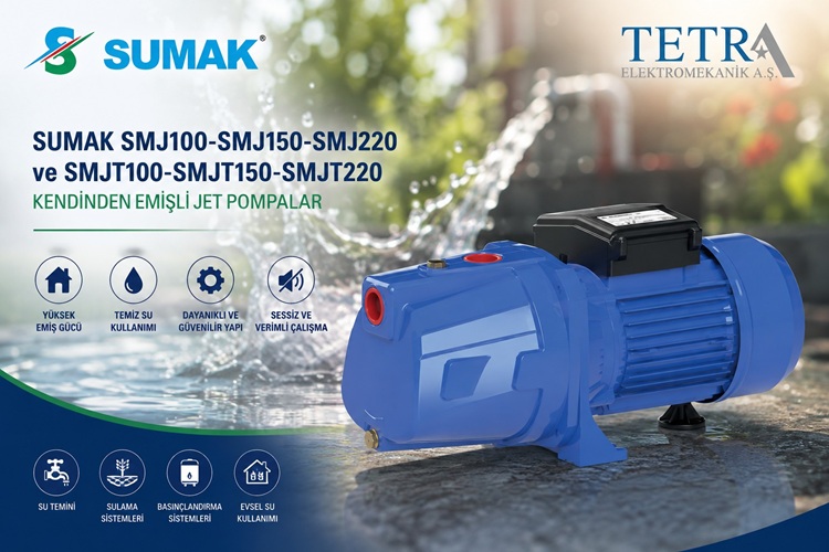 Sumak SMJ100-SMJ150-SMJ220 ve SMJT100-SMJT150-SMJT220 Kendinden Emişli Jet Pompalar