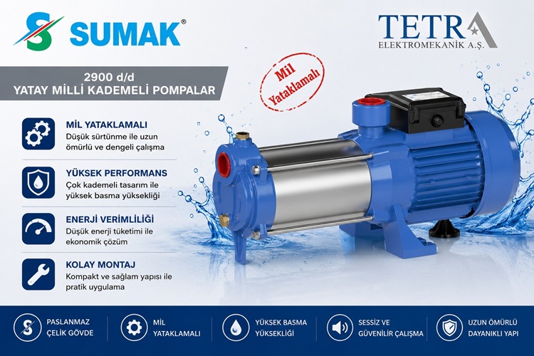 SUMAK SYM6, SYMT6, SYM8 ve SYMT8 Noryl Çarklı Yatay Milli Kademeli Pompalar