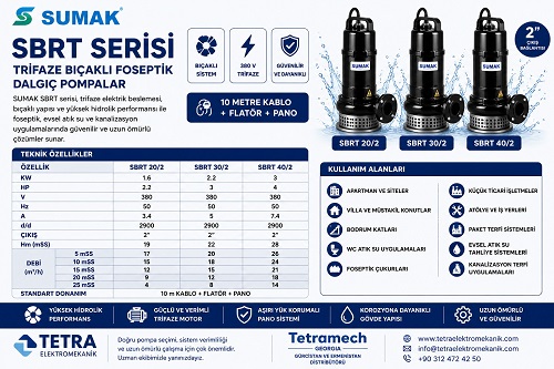 SUMAK SBRT 20/2, 30/2 ve 40/2 Trifaze Bıçaklı Foseptik Pompalar | Tetra