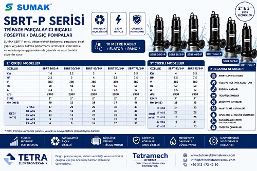 SUMAK SBRT-P Serisi Trifaze Parçalayıcı Bıçaklı Foseptik Pompalar | Tetra