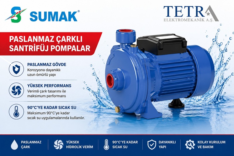 SUMAK SM100-P ve SMT100-P Paslanmaz Çarklı Santrifüj Pompa