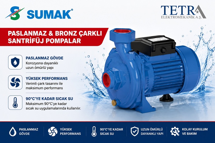SUMAK SM150-P, SMT150-P, SM160/2-P ve SMT160/2-P Paslanmaz Çarklı Santrifüj Pompalar