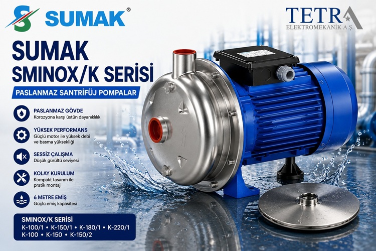 SUMAK SMINOX/K-220/2, K-300/2 ve K-400/2T Paslanmaz Kapalı Çarklı Santrifüj Pompalar