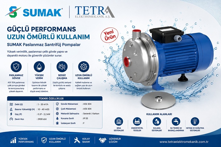 SUMAK SMINOX/K AISI 304 Paslanmaz Kapalı Çarklı Santrifüj Pompalar | Tetra Elektromekanik
