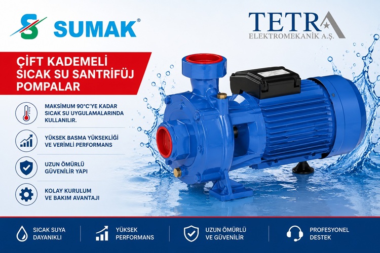 SUMAK SMK220/2-S, SMKT220/2-S, SMK300/2-S ve SMKT300/2-S Çift Kademeli Sıcak Su Pompaları