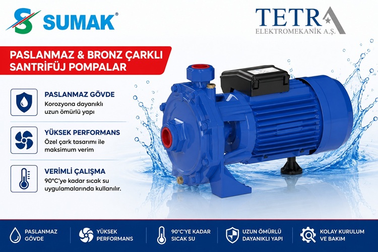 SUMAK SMK220-P, SMKT220-P ve SMKT300-P Paslanmaz Çarklı Santrifüj Pompalar
