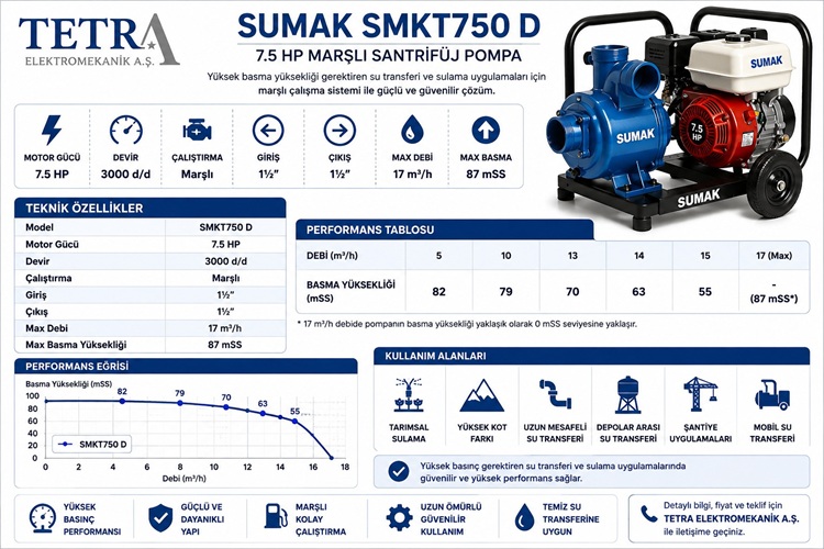 SUMAK SMKT750 D 7.5 HP Marşlı Santrifüj Pompa