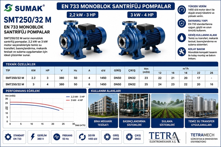 SUMAK SMT250/32 M EN 733 Monoblok Santrifüj Pomp