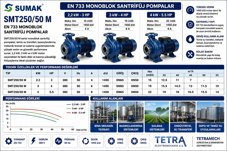 SUMAK SMT250/50 M EN 733 Monoblok Santrifüj Pompa