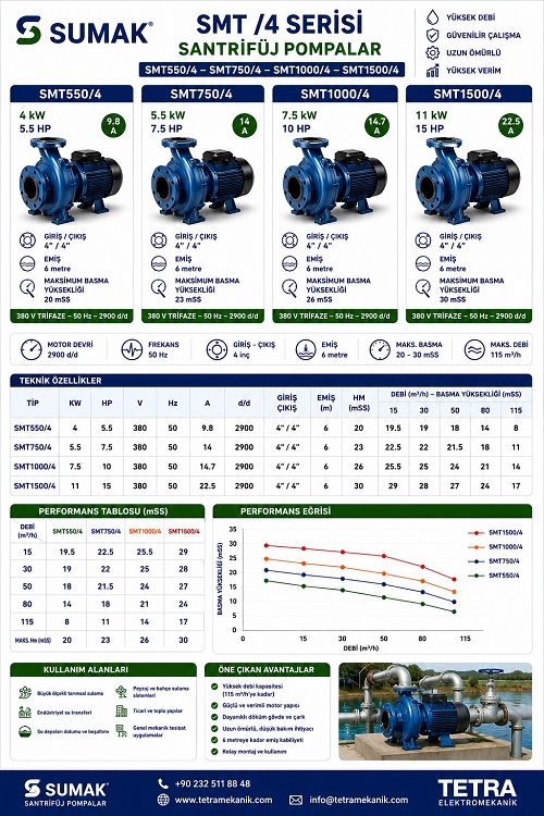 Sumak SMT550/4-SMT750/4-SMT1000/4-SMT1500/4 Santrifüj Pompalar