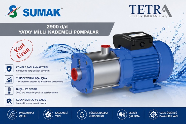 SUMAK SYMP5 ve SYMTP5 Komple Paslanmaz Yatay Milli Kademeli Pompalar