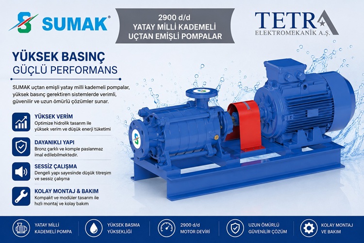 SUMAK SYT65/E Uçtan Emişli Yatay Milli Kademeli Pompalar