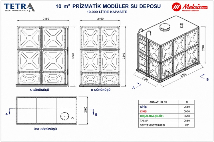 10 m³ Meksis Modüler Su Deposu