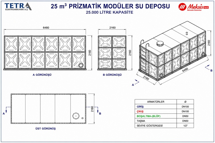 25 m³ Meksis Modüler Su Deposu