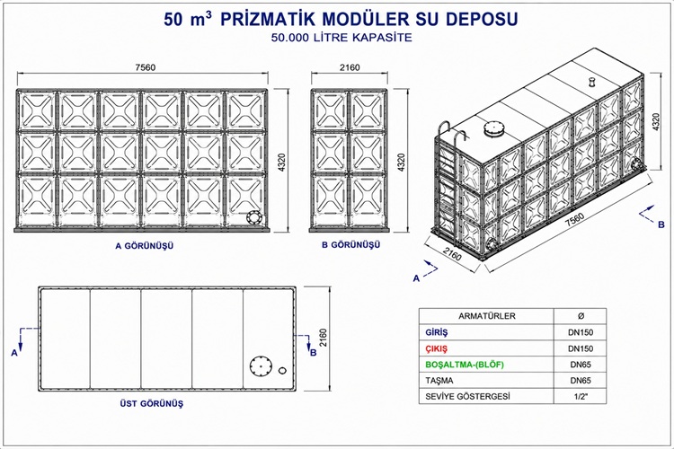 50 m³ Meksis Modüler Su Deposu