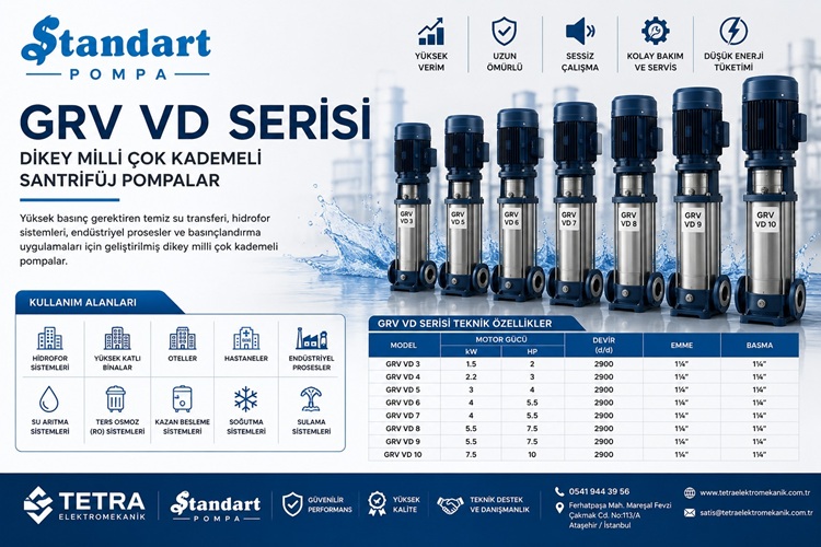Standart Pompa GRV VD Serisi Dikey Milli Çok Kademeli Santrifüj Pompalar