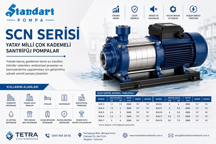 Standart Pompa SCN Serisi Yatay Milli Çok Kademeli Santrifüj Pompalar